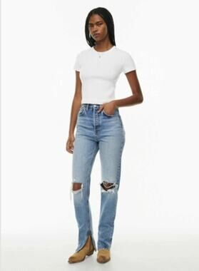 Aritzia RE/DONE NWT Super High Drainpipe Women Jeans 31 Distressed Zipper Ankle